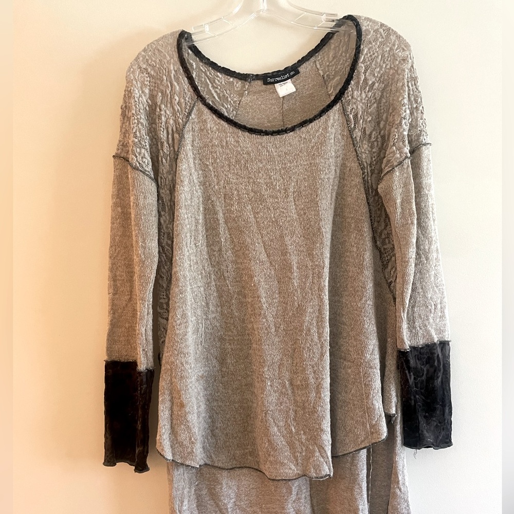 Long sleeve lace shoulder sweater top